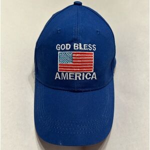 God Bless America Adjustable Blue Baseball Cap Embroidered American Flag